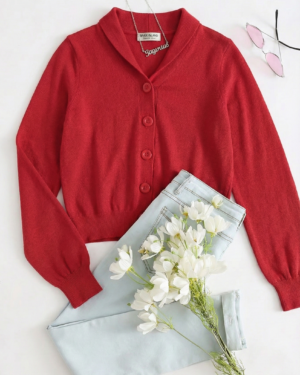Bright Red Button-Down Knit Cardigan