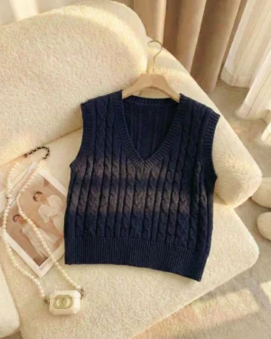 Navy Cable Knit Sweater Vest