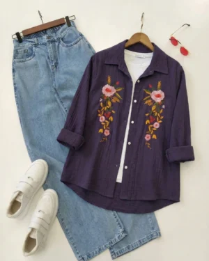 Embroidered Floral Button-Down Shirt