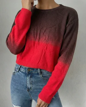Red Ombre Knit Pullover Sweater