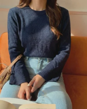 Navy Blue Knit Pullover Top