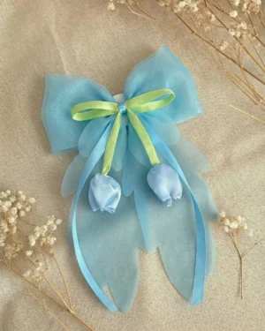 Pastel Floral Organza Bow Clip (Blue)