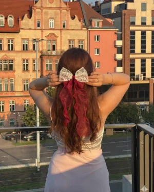 Scarlet Pearl Lace Bow Hair Clip (Red)