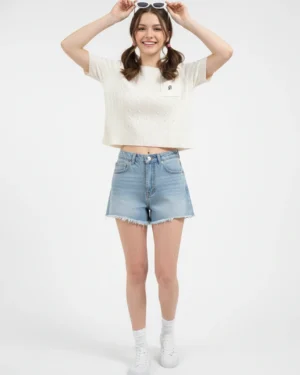 White Cable Knit Crop Top