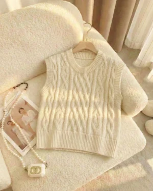 Ivory Cable Knit Sweater Vest