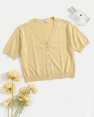 Butter Yellow Button Knit Top
