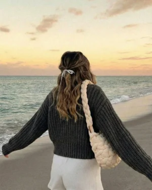 Charcoal Chunky Knit Crop Sweater