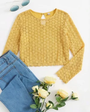 Mustard Lace Crop Top