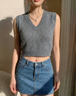 Classic Grey Knit Crop Vest