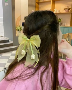 Pastel Floral Organza Bow Clip (Yellow)