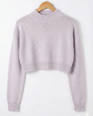Lilac High-Neck Knit Crop Top