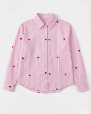Pink Heart Stripe Cropped Shirt