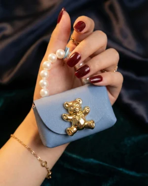 Blue Teddy Pearl Handle Pouch