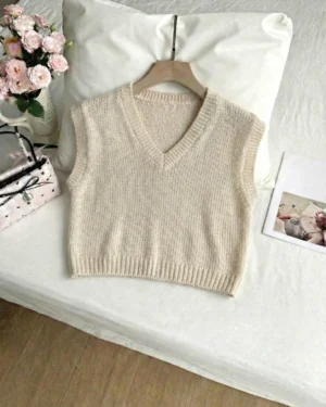 Beige Essential Knit Sweater Vest