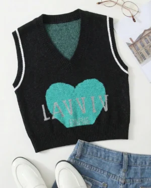 Black Heart Knit Sweater Vest