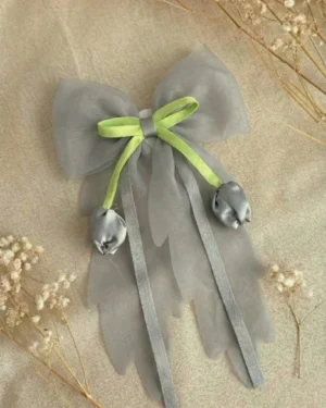 Pastel Floral Organza Bow Clip (Grey)