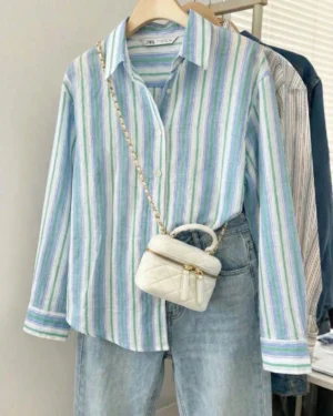 Blue & Green Stripe Cotton Shirt