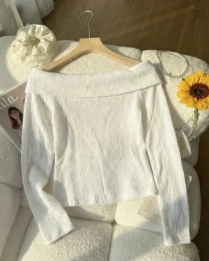 White Off-Shoulder Textured Crop Top