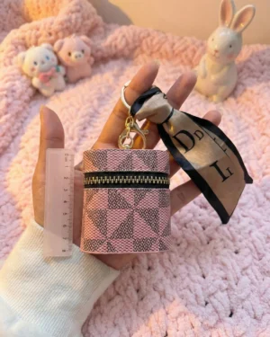 Pink Check Mini Zip Key Pouch