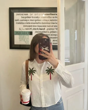 White Palm Embroidered Shirt