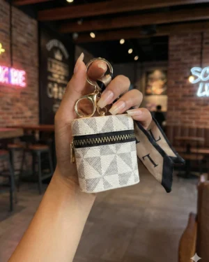 Ivory Check Mini Zip Key Pouch