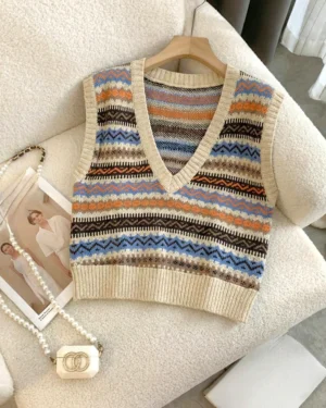 Multicolor Fair Isle Knit Sweater Vest