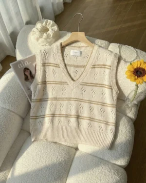 Ivory Pointelle Knit Sweater Vest