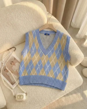 Pastel Argyle Knit Sweater Vest