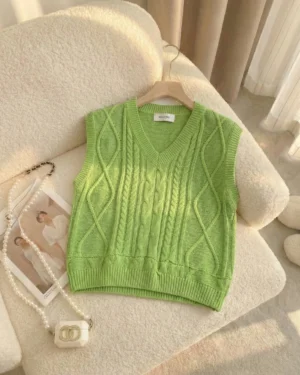 Fresh Green Cable Knit Sweater Vest