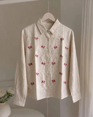Aria Floral Embroidered Linen Shirt