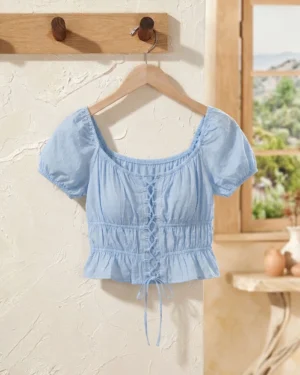 Lace-Up Swiss Dot Croptop