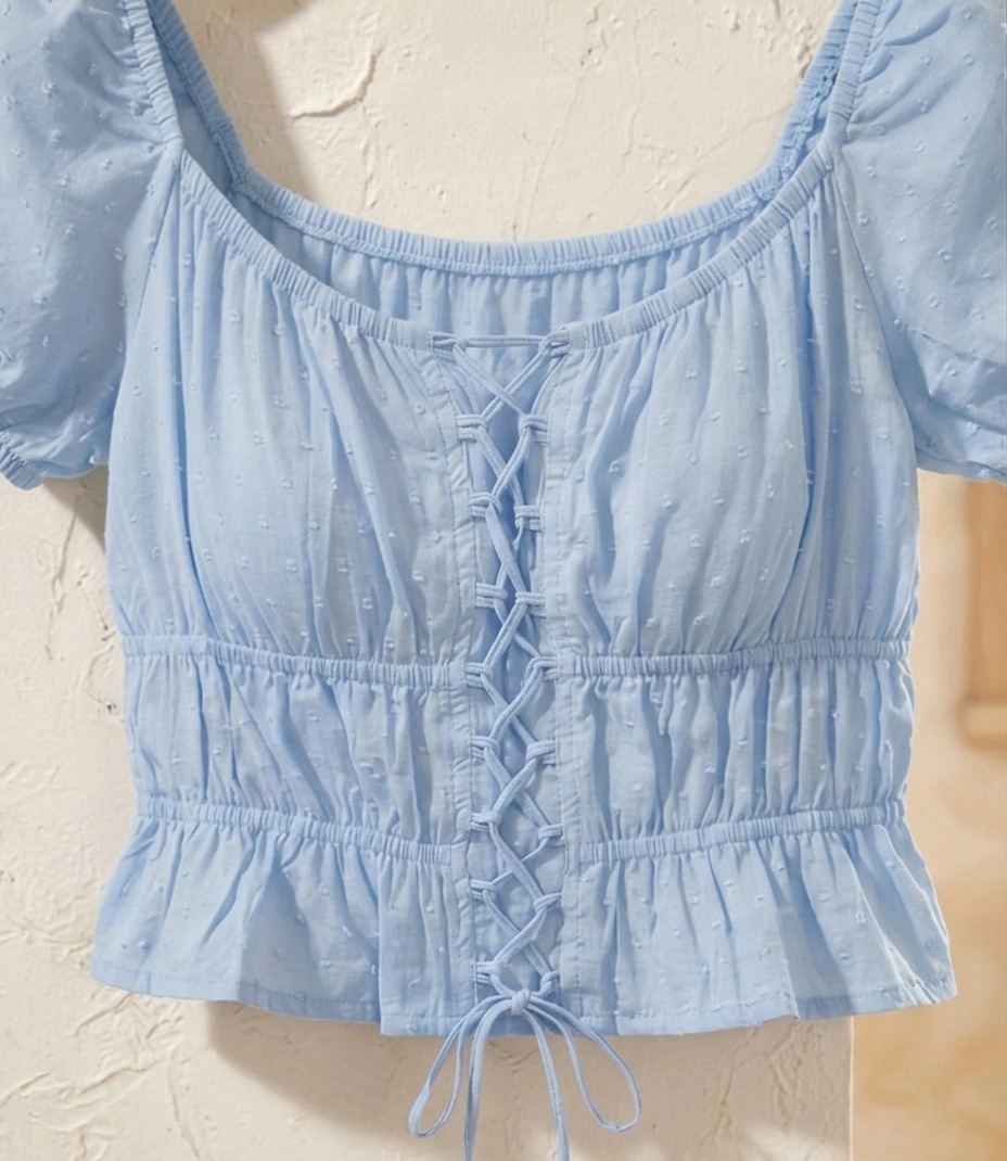 Lace-Up Swiss Dot Croptop - Image 2