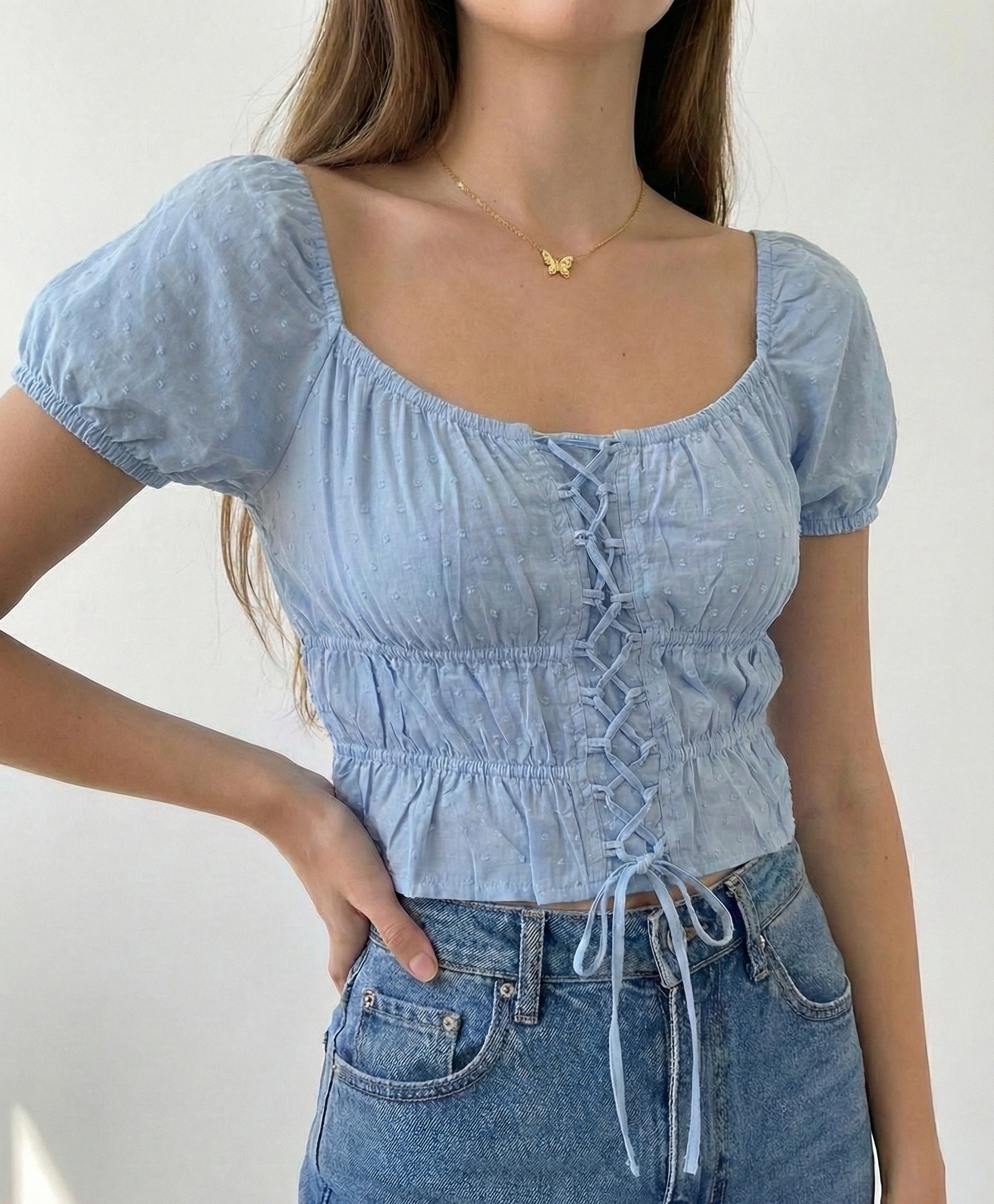 Lace-Up Swiss Dot Croptop - Image 3