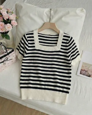 Ribbed Stripe Crop Tee