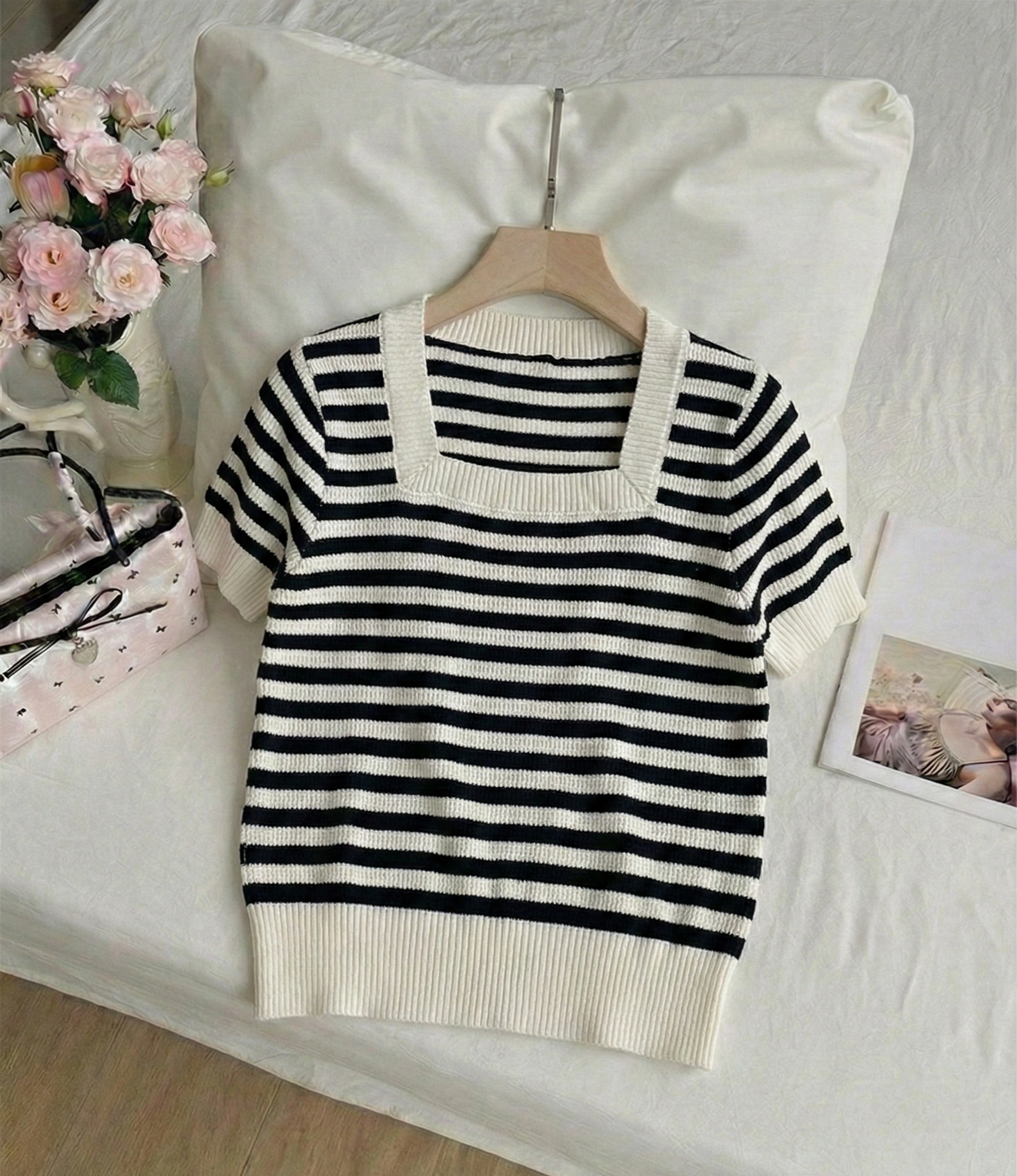 Ribbed Stripe Crop Tee
