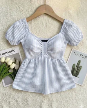 Picnic Stripe Puff Sleeve