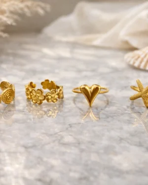 4 Piece Coastal Gold Ring Set