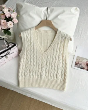 Preppy Coastal Cable Knit Vest
