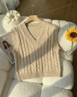 Light Beige Cable Knit Vest