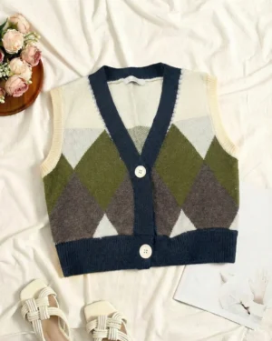 Olive Grove Varsity Buttoned Vest