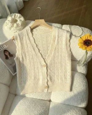 Vanilla Cream Pointelle Vest