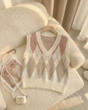 Pink Macaron Argyle Vest