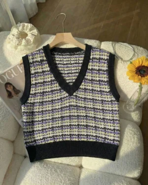 Lilac & Lemon Plaid Knit Vest