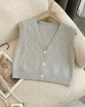 Cloud Fog Sleeveless Button Vest