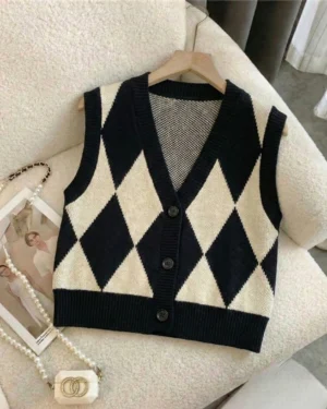 Espresso & Cream Argyle Vest