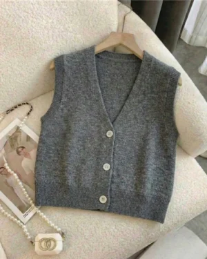 Graphite Sleeveless Button Top