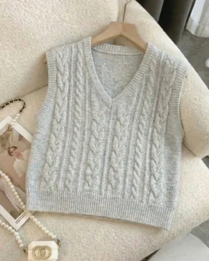 Heather Gray Cable Knit Vest