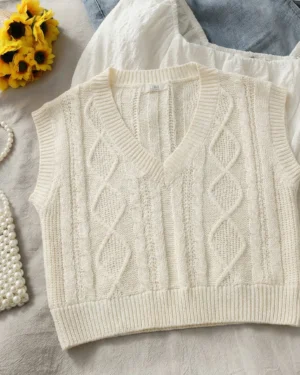 Ivory Lattice Knit Vest